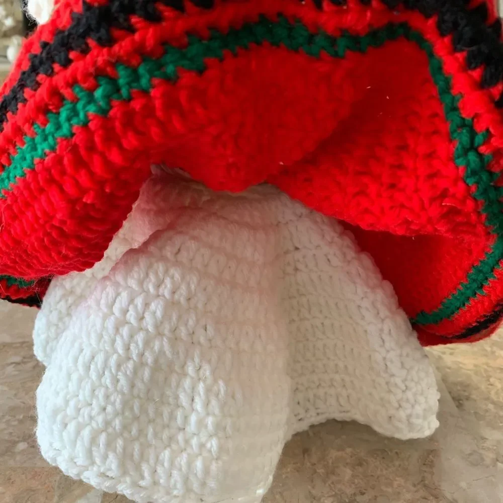Vintage doll with hand knitted clothes, adorable, rare find, size 13 in